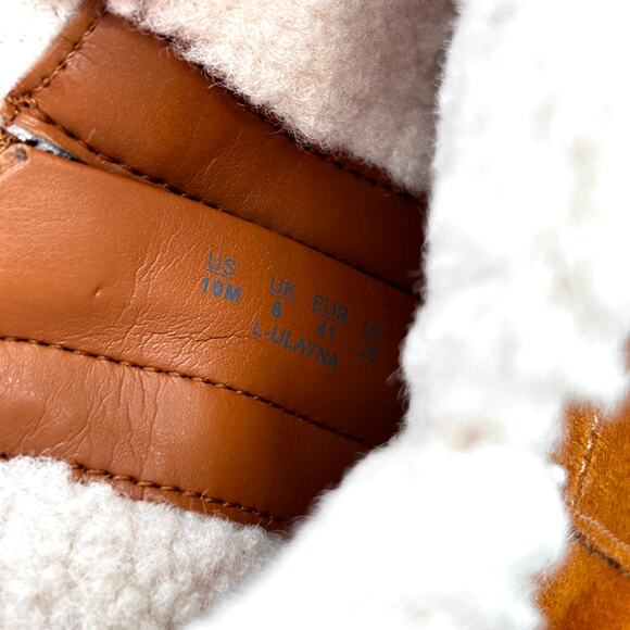 Franco Sarto Ulayna Ankle Bootie 10 NWOT Wedge Heel Tan Suede Boots Sherpa - Picture 6 of 11